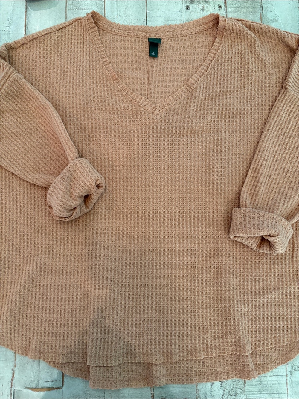 Wild Fable Dusty Rose Waffle Knot Boyfriend V-Neck Top